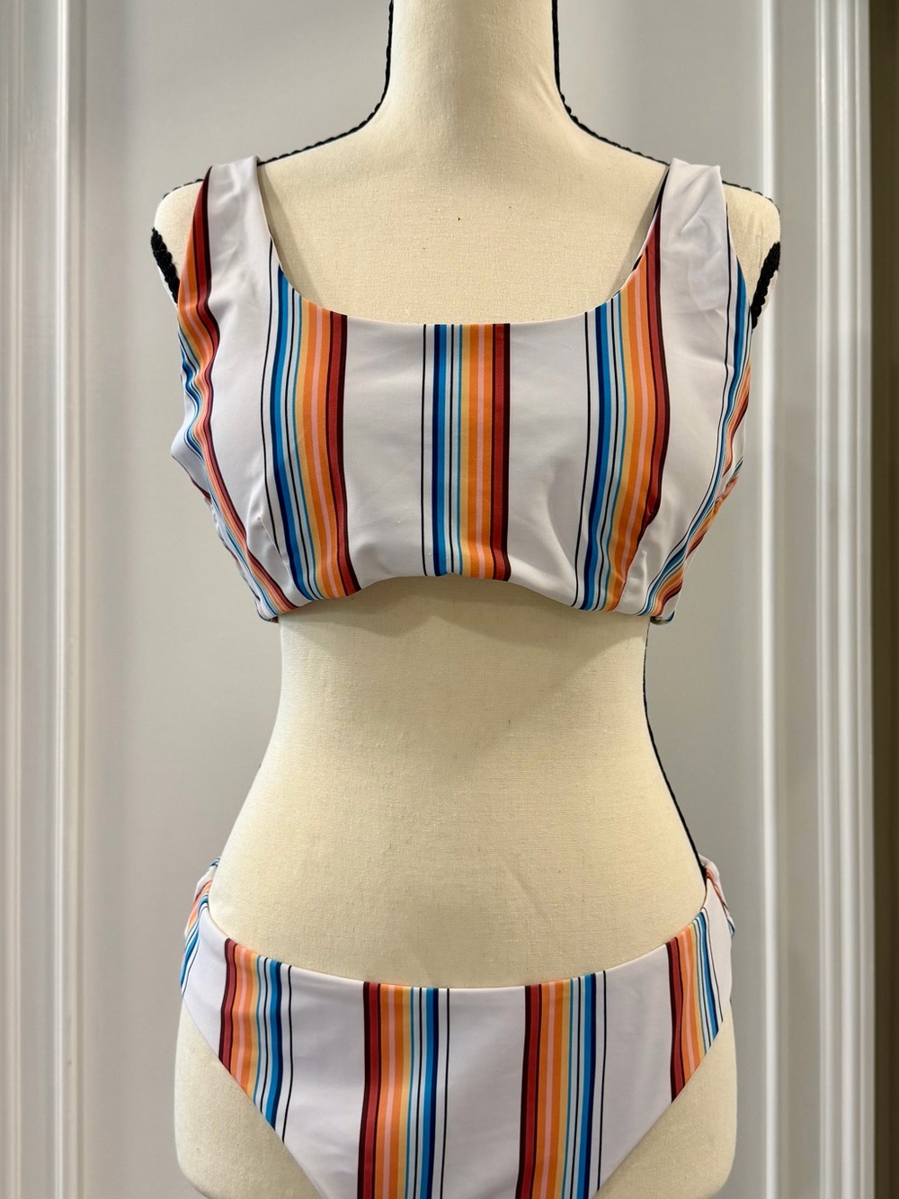 SHEIN  Bikini Top and Bottom Set with Orange, Blue and Tan Stripes